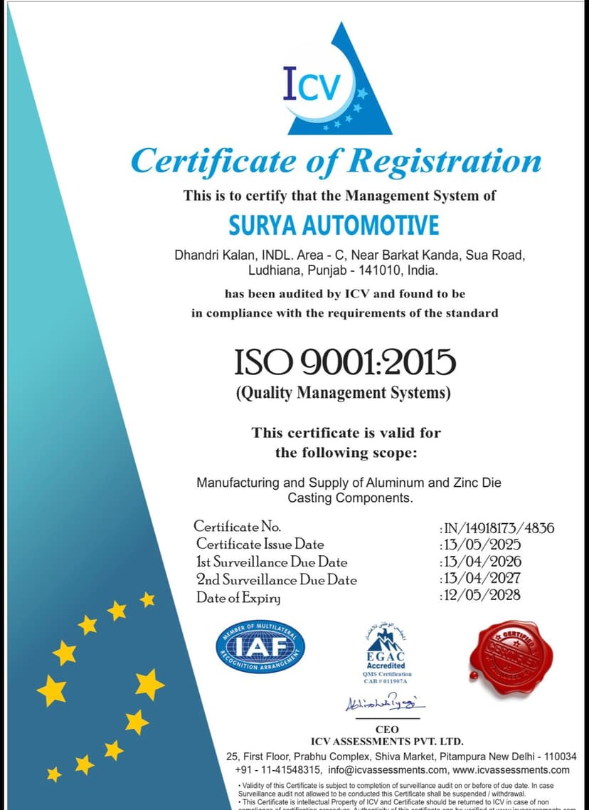 ISO 9001:2015 Certificate - Surya Automotive